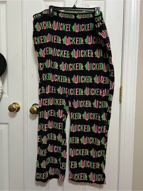 Wicked Graphic Black Pajama Pants with Pink & Green Print